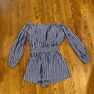 Blue and white striped romper